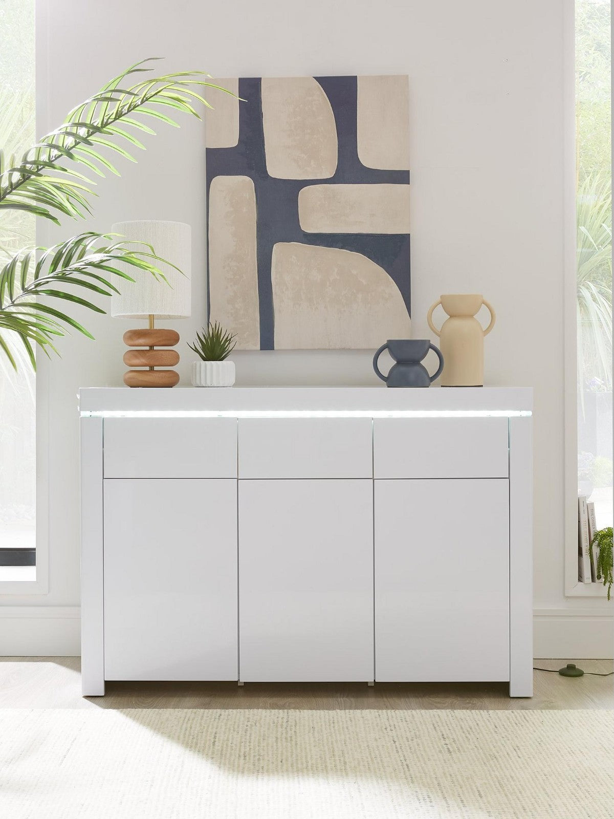 Atlantic Large Gloss Sideboard with LED Light Modern Storage