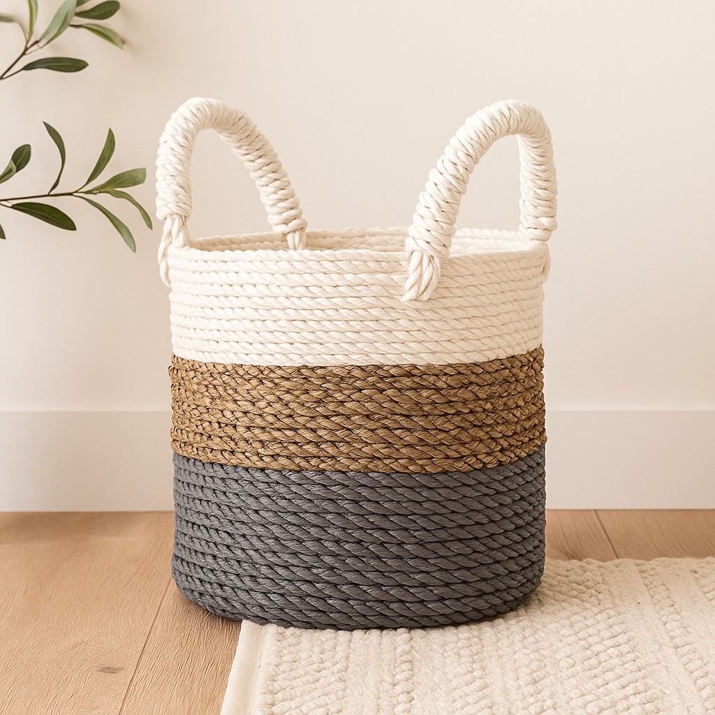 Seagrass Basket Set, Grey Natural White