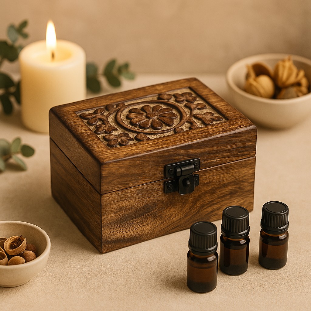 Essential Oil Storage Box Floral Carved Bottles