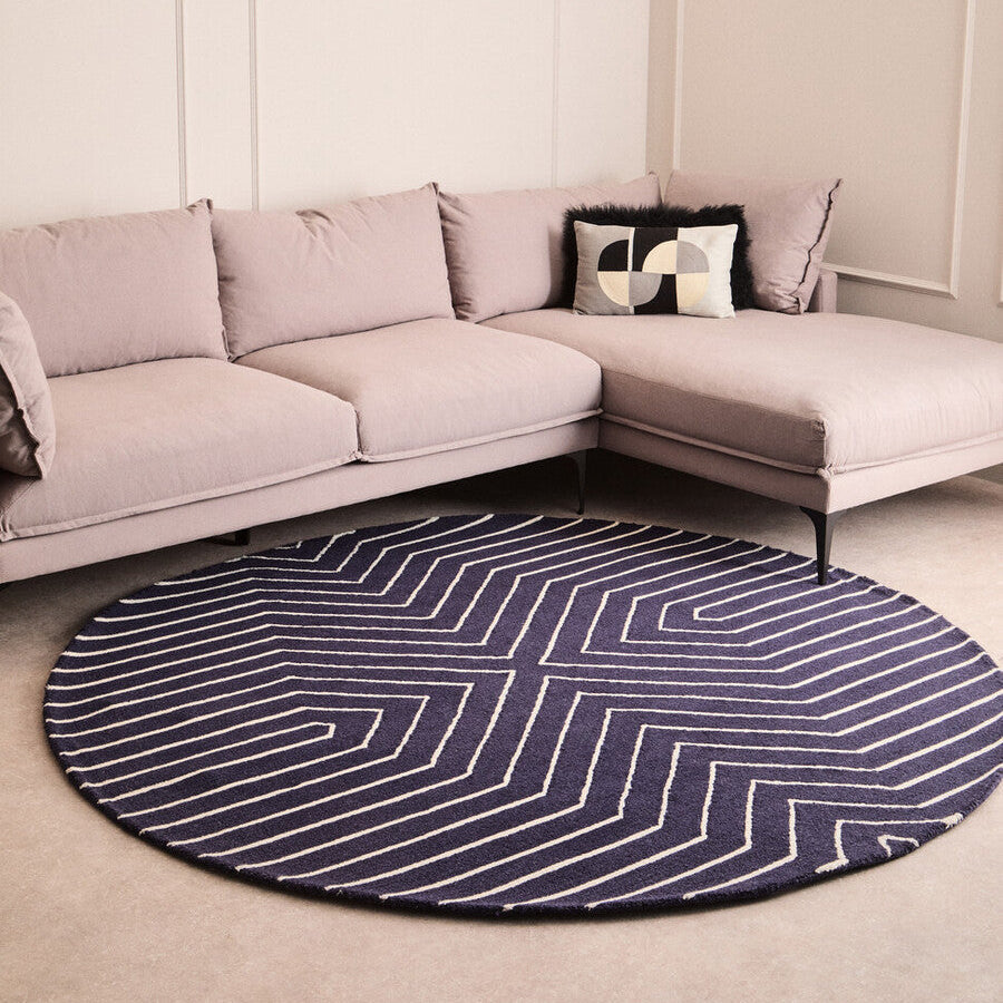 Bosie Blue and White Round Rug