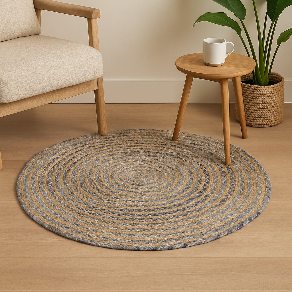 Round Jute and Recycled Denim Rug