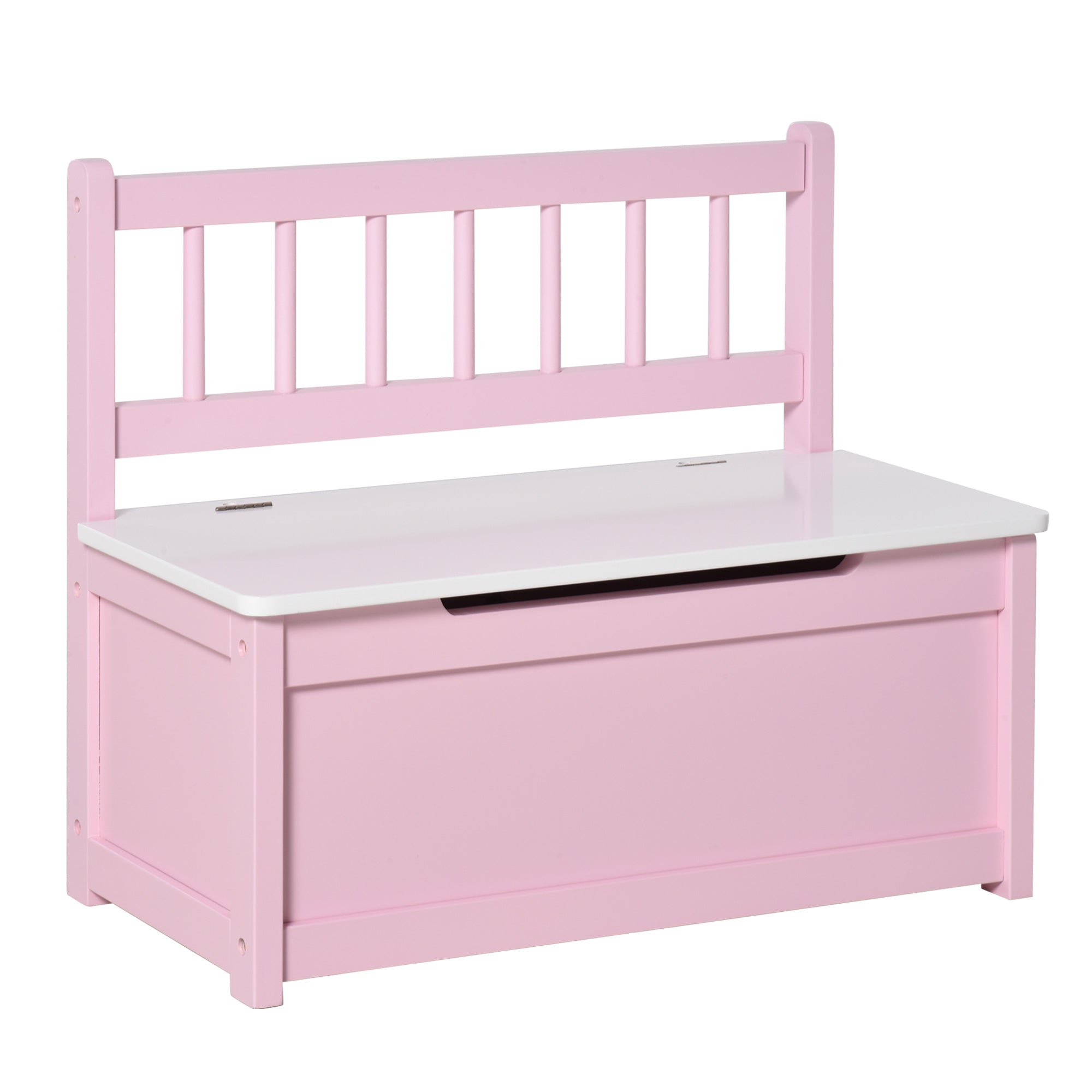MCL In Wooden Toy Box, Seat Storage Bench, Storage Chest Cabinet Organiser with Safety Pneumatic Rod, Pink