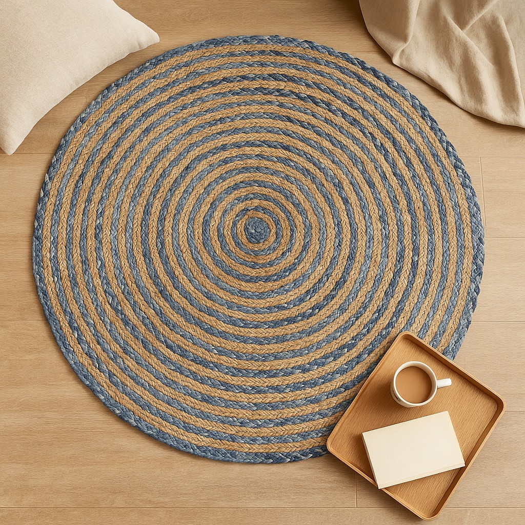 Round Jute and Denim Rug,