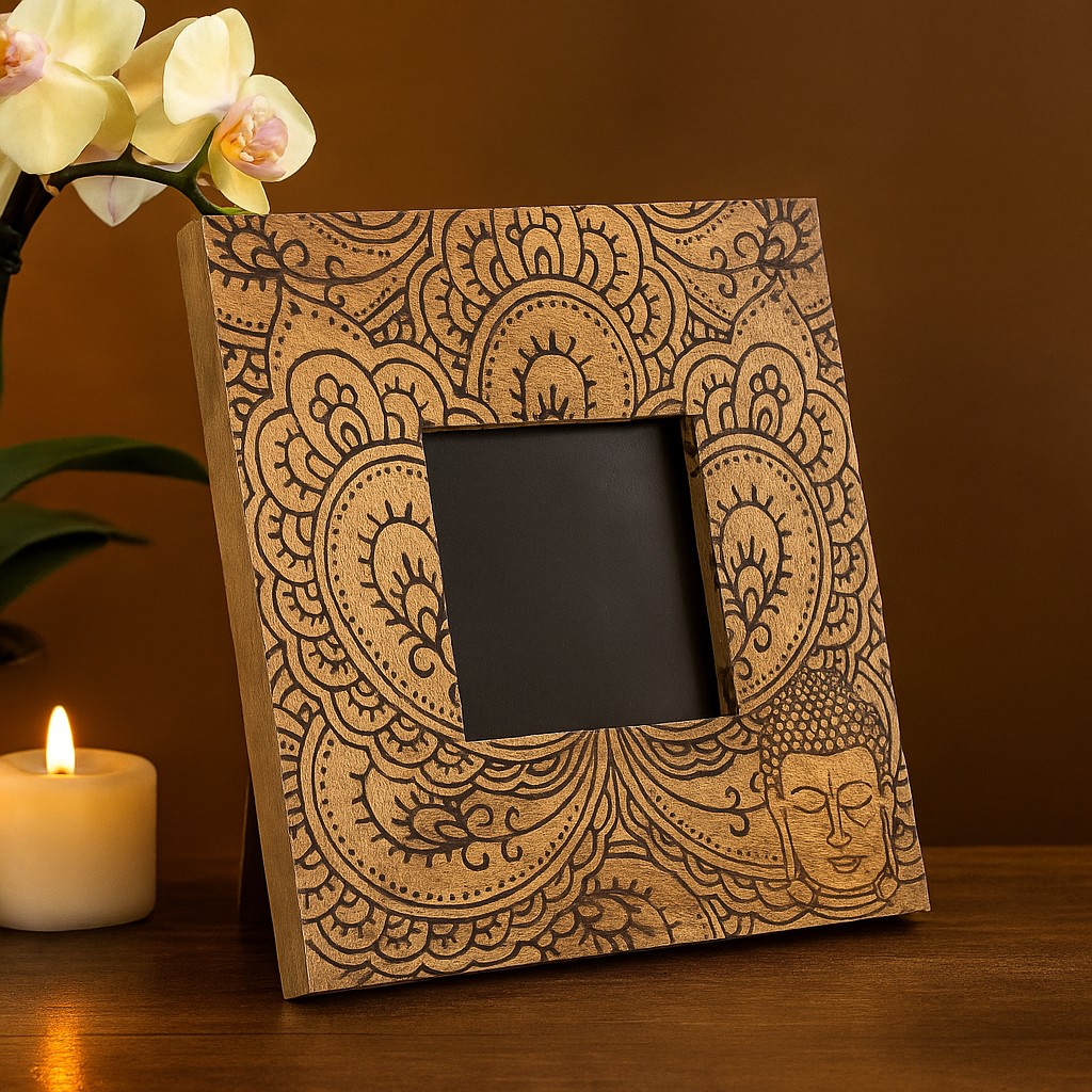 Photo Frame x Mango Wood Black Buddha