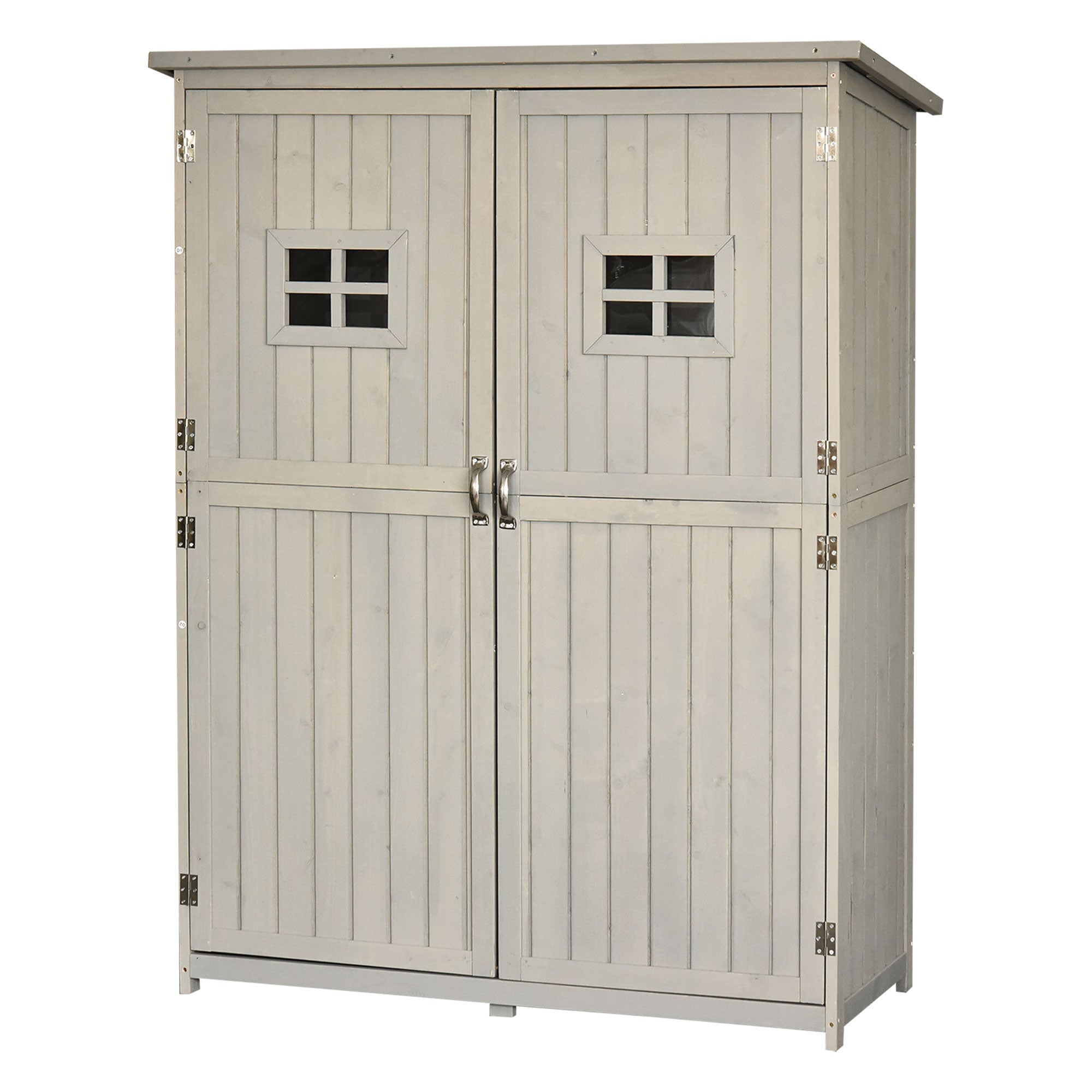 MCL Wooden Garden Shed with Two Windows, Tool Storage Cabinet, Outdoor Double Door Organizer .L x W x H , Grey