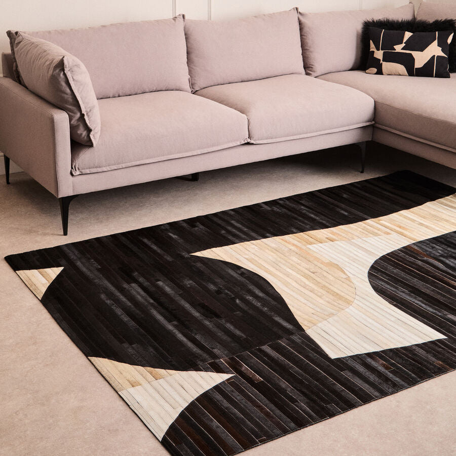 Bosie Large Abstract Hair on Leather Rug