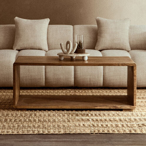 Solid Sheesham Wood Coffee Table with Open Centre and Lower Storage Shelf