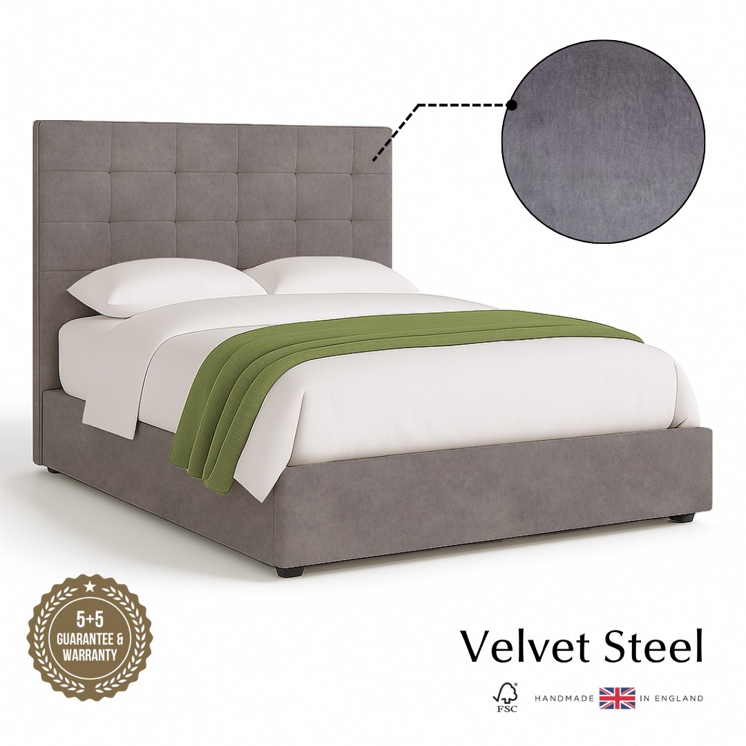 Soma Divan Bed with Drawers - Single Velvet Steel