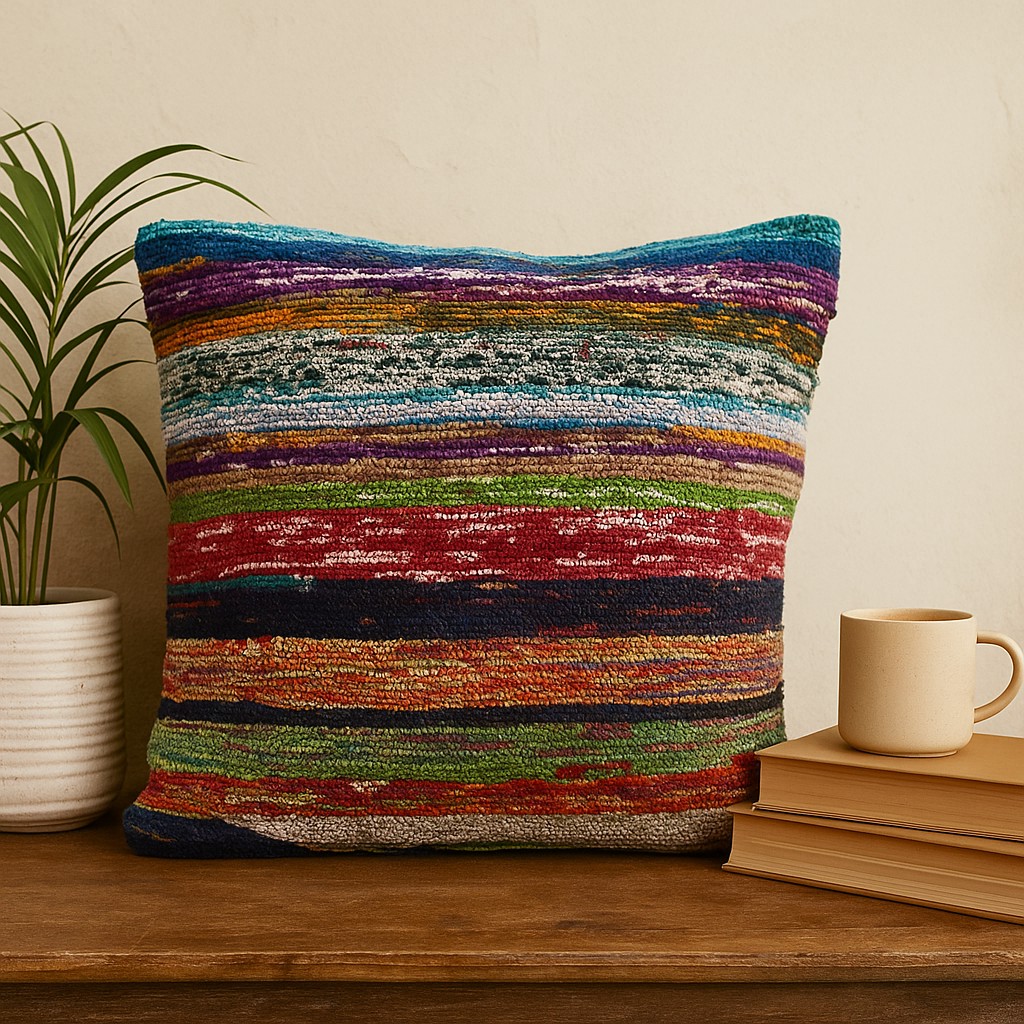 Throw Pillow Cover Aqua Blue Multicolour Rag Rug