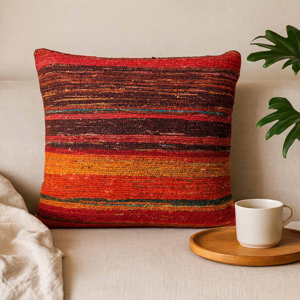 Rag Rug Cushion Covers Handmade Red Multicolour