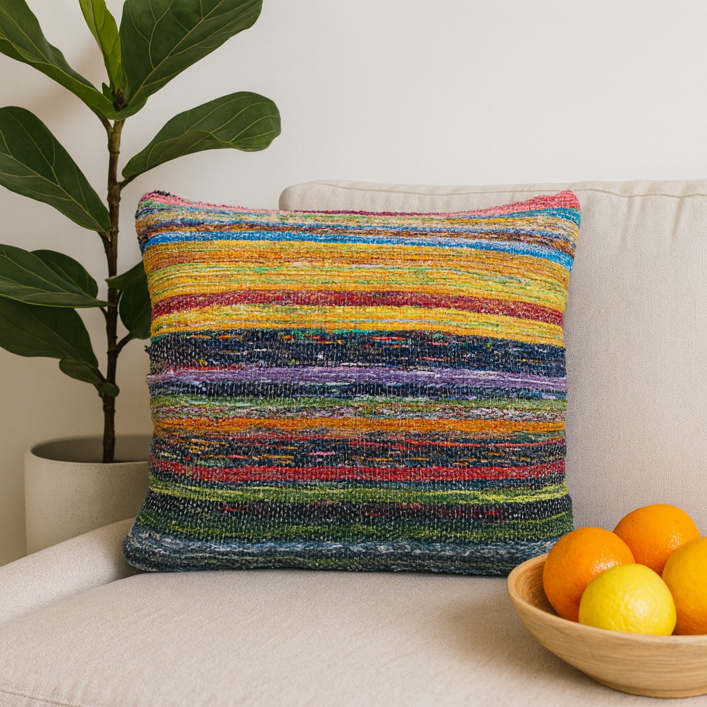 Rag Rug Cushion Cover, Orange Striped