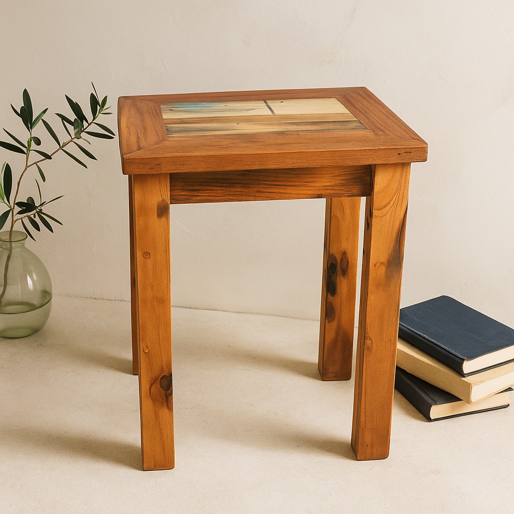 Display Stand End Table, Upcycled Teak
