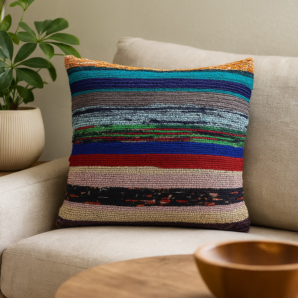 Rag Rug Cushion Cover, Charcoal Grey Striped