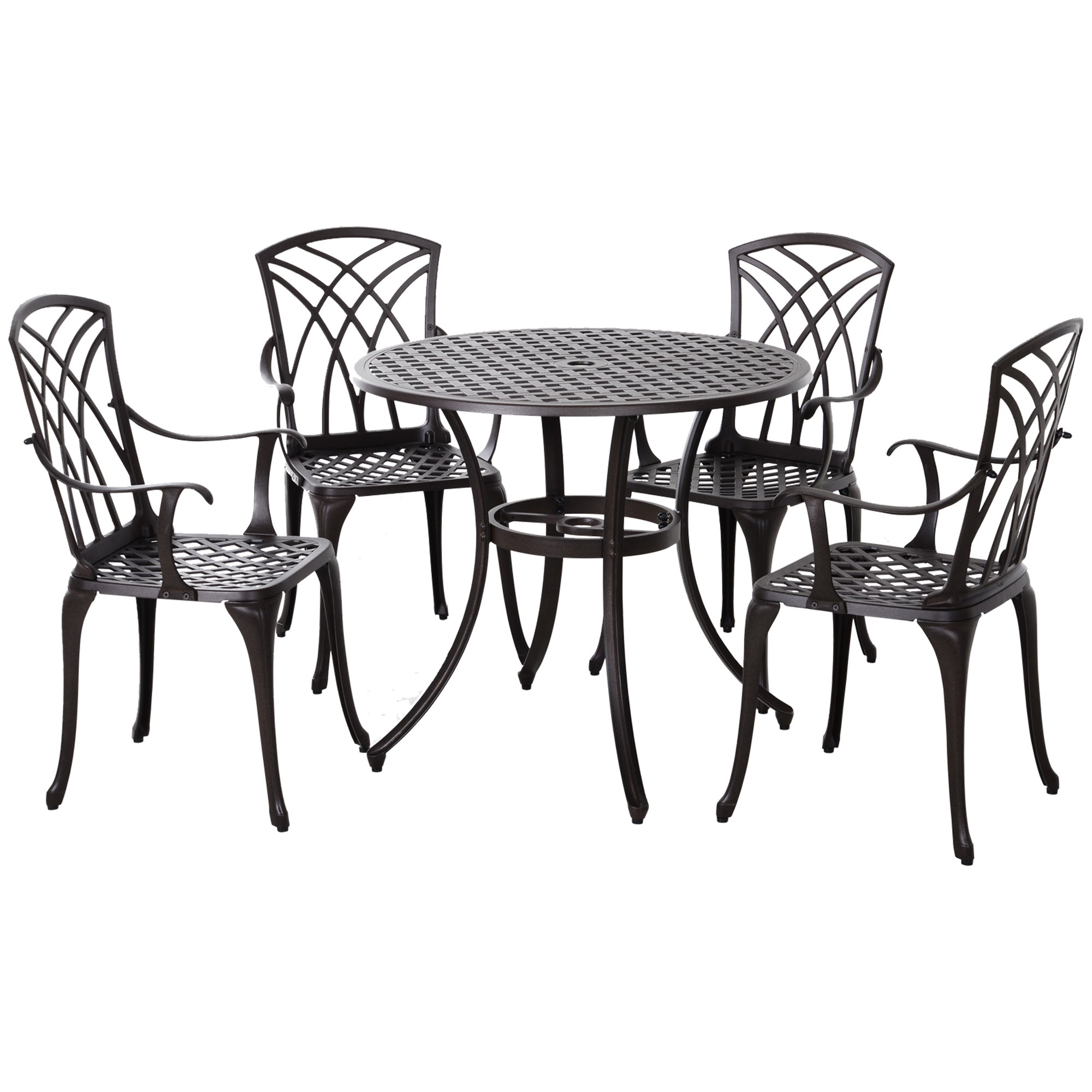 MCL Pieces Garden Dining Set for , Cast Aluminium Outdoor Dining Set with Armchairs and Round Dining Table with Parasol Hole, Garden Furniture