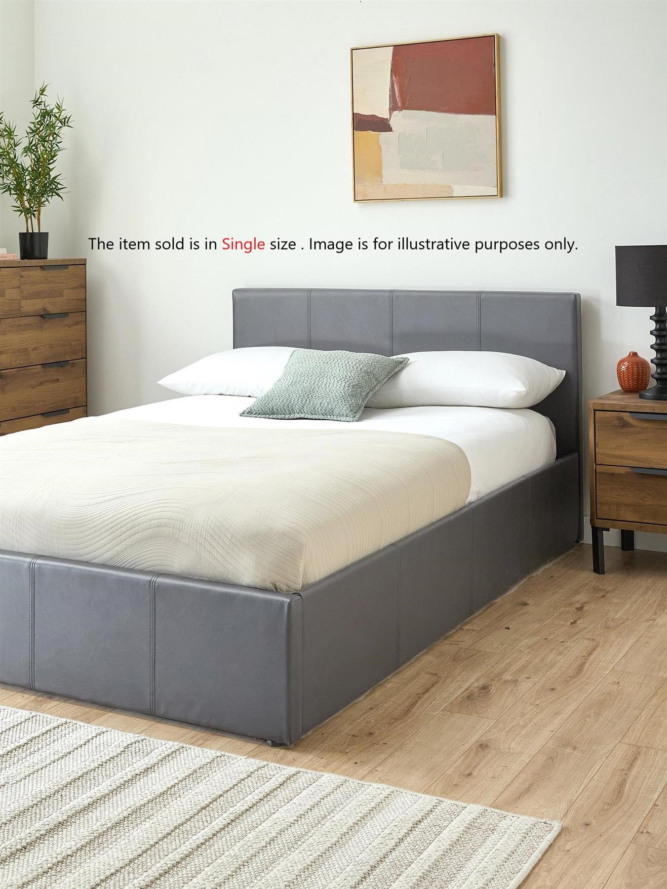 Marston Faux Leather Side Lift Up Storage Ottoman Single Bed Grey
