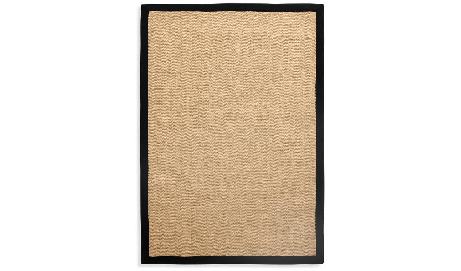 Herringbone Black Border Jute Rug x Natural Living Room Floor