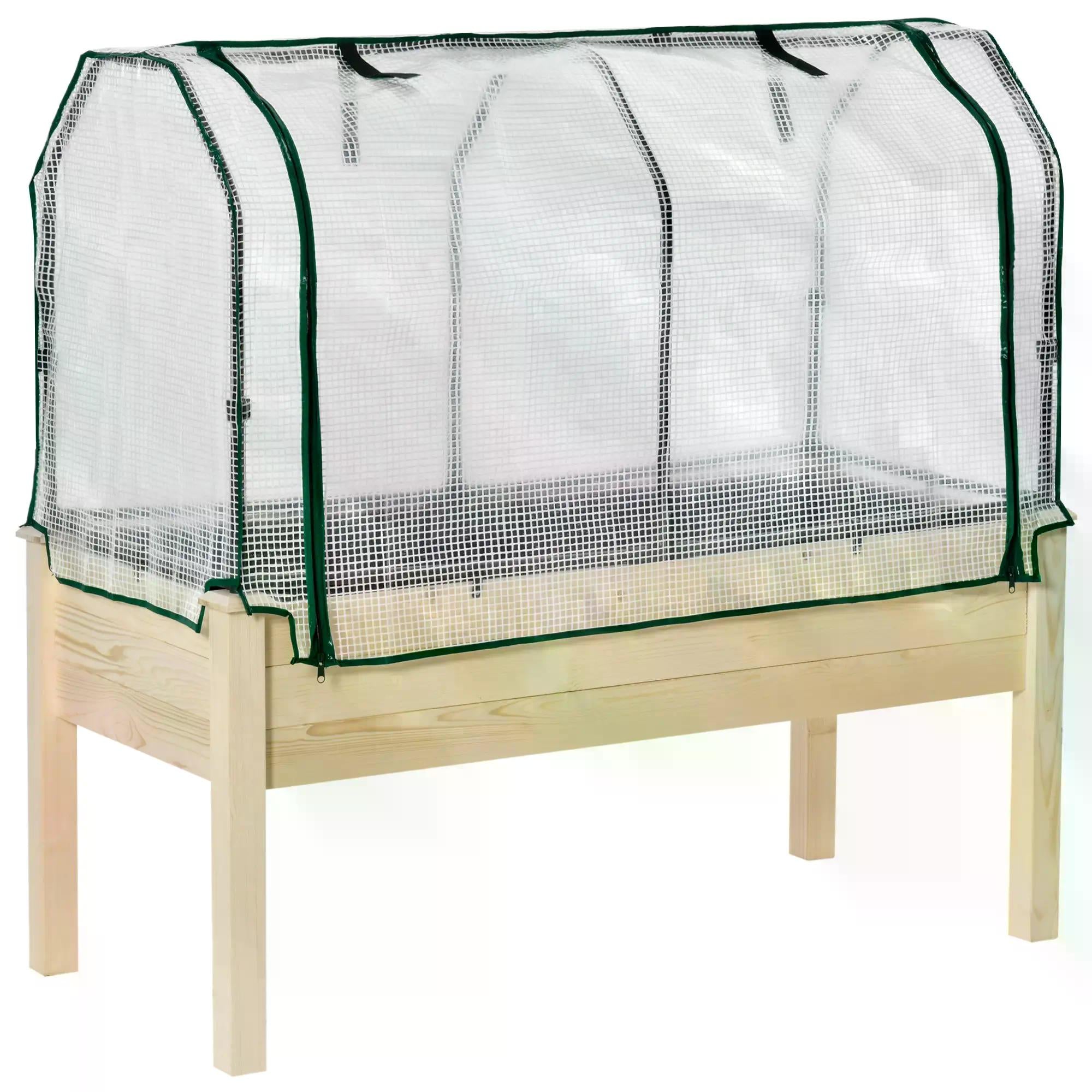 MCL Raised Garden Bed Outdoor Elevated Wood Planter Box w PE Cover, Natural