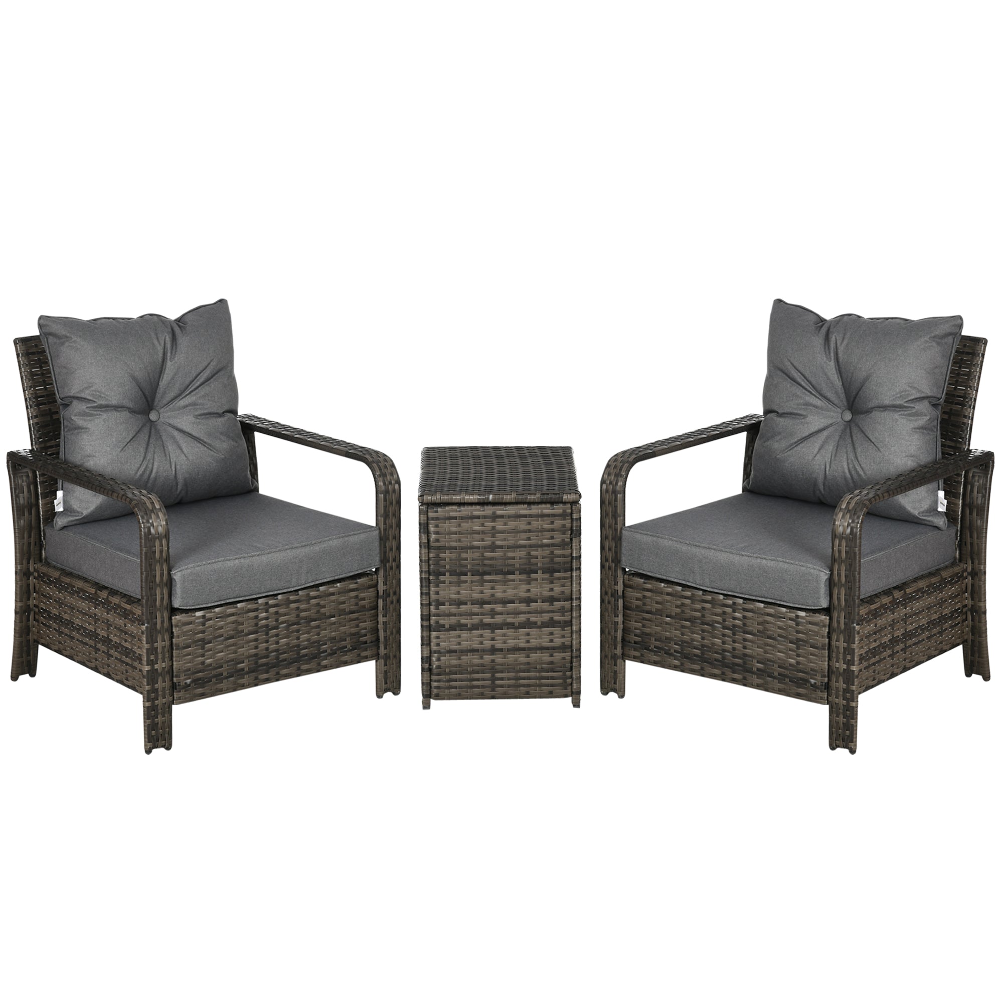 MCL Pieces Rattan Bistro Set, Wicker Garden Furniture Set with Storage Coffee Table and Chairs, Thickened Cushions for Outdoor, Patio