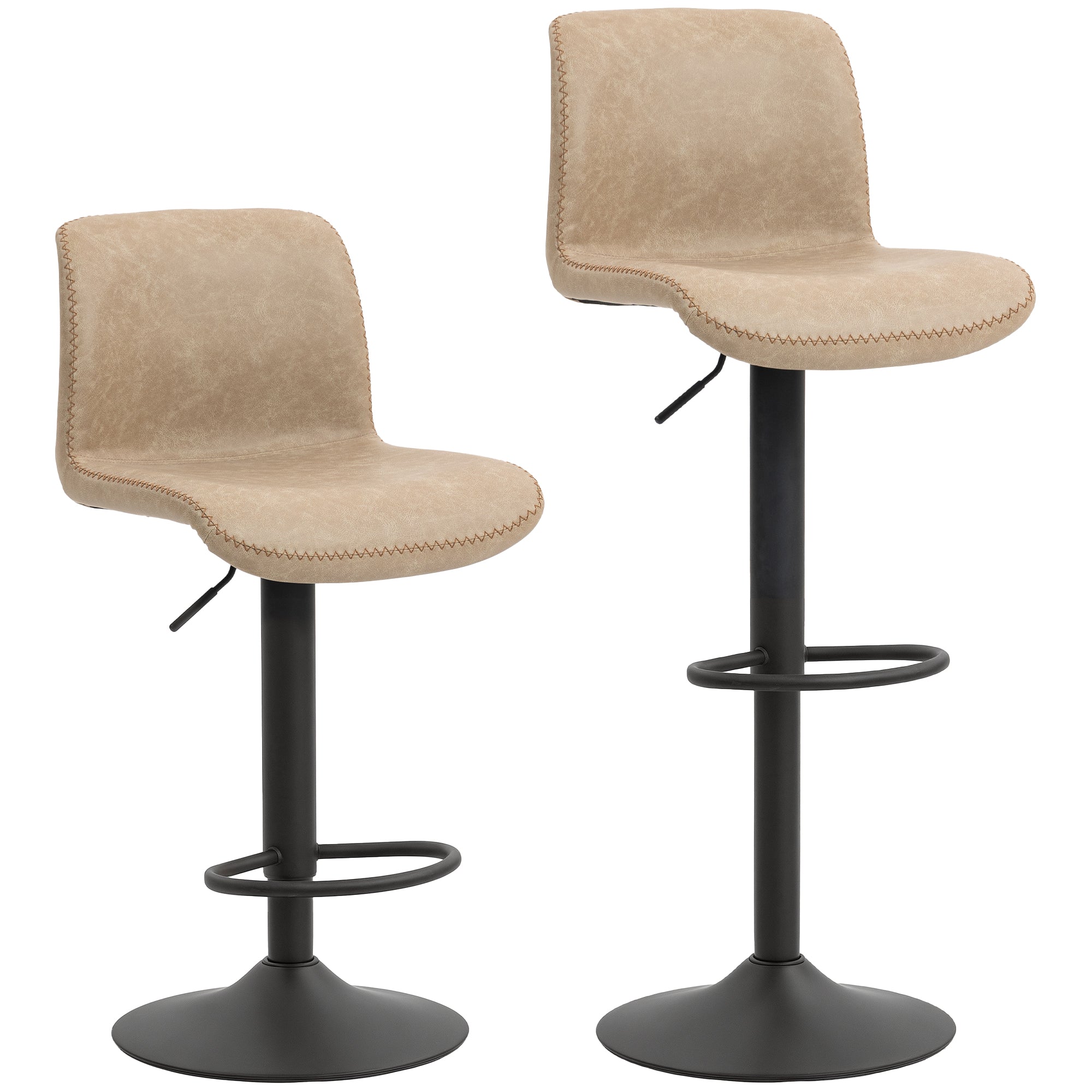 MCL Bar Stools Set of , PU Leather Barstools with Backrest and Footrest for Kitchen, Counter, Breakfast Bar, Light Brown