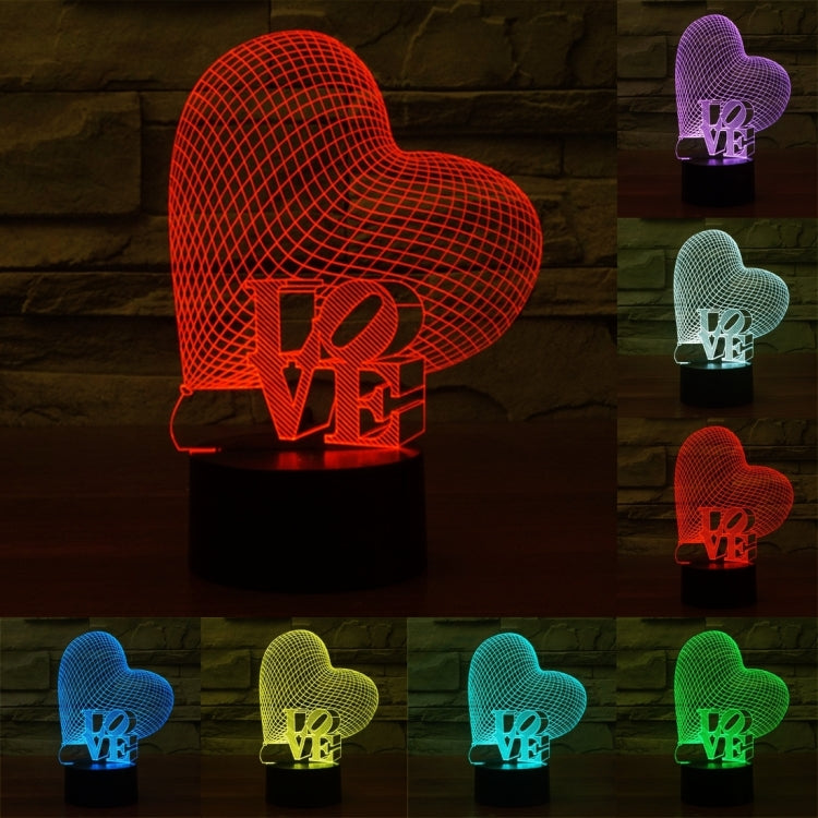 Colour Discoloration Creative Visual Stereo Lamp Desk Lamp Night Light, Heart and LOVE Style - Heart and LOVE Style