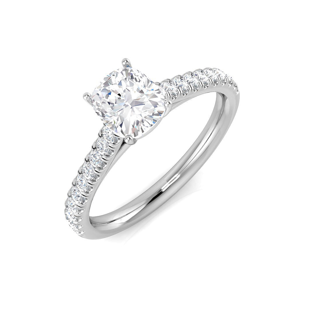 IGI Certified Lab Grown Cushion & Round Cut -Prong Diamond Pavé Engagement Ring - Platinum . Carat