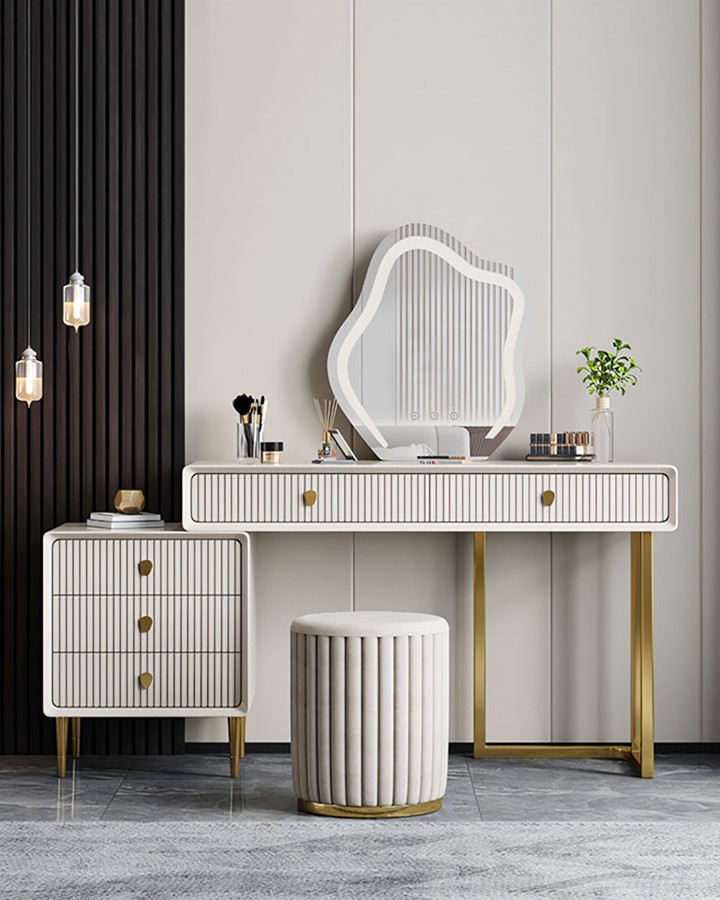 Lohko Dressing Table with Mirror and Drawer, Black Leg - White Yes