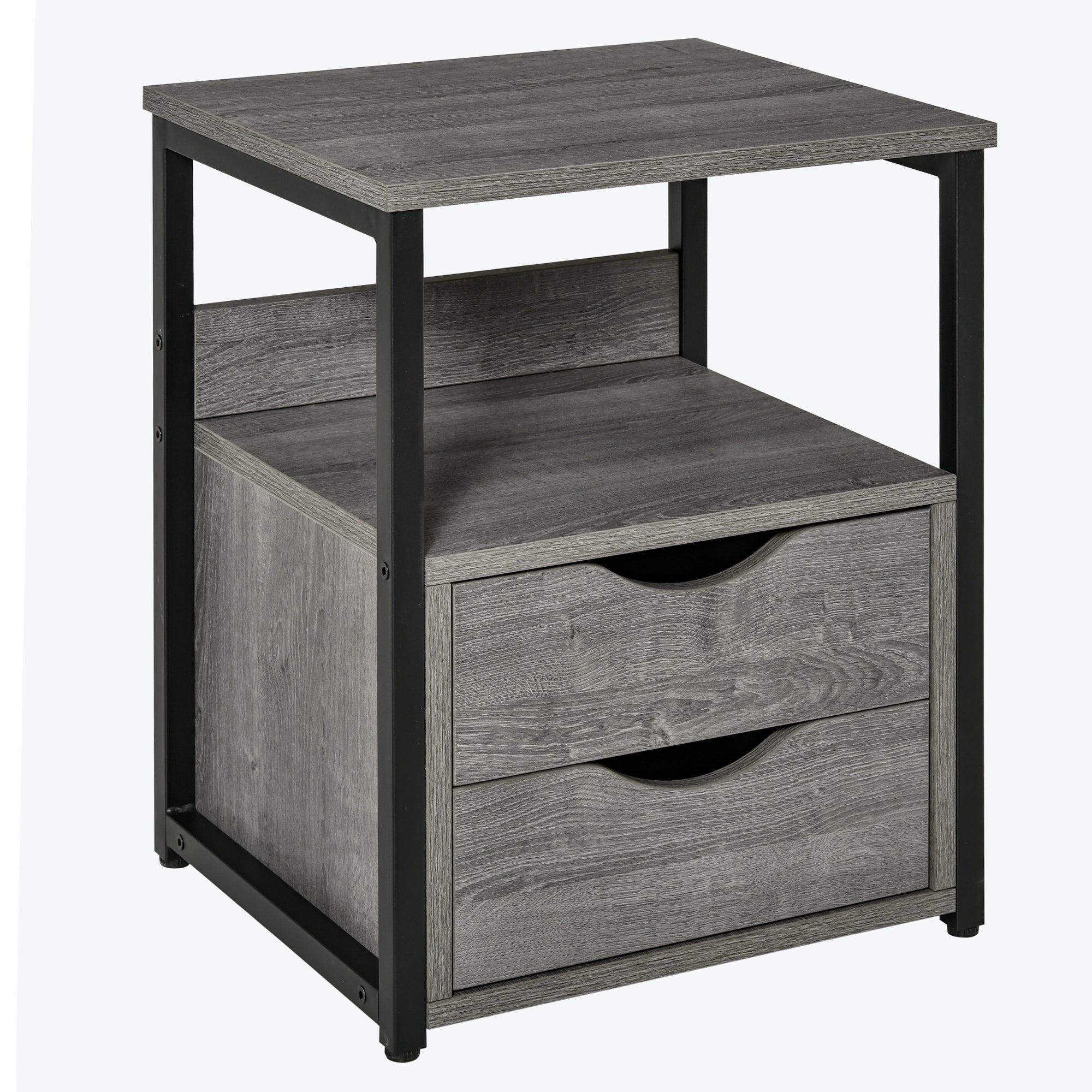 HOMCOM End Table Bedside Desk Slim Storage Cabinet with Shelf Grey