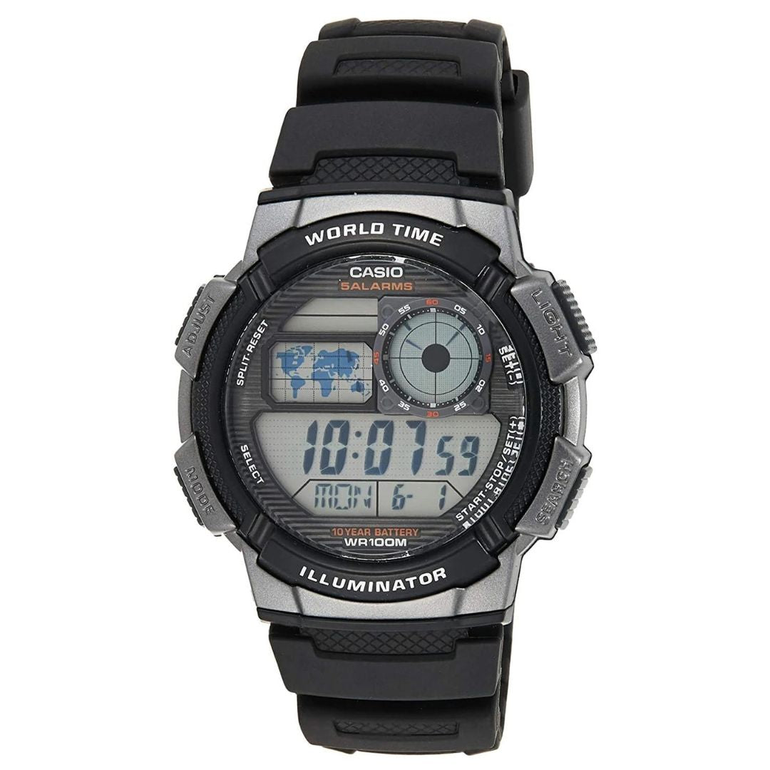 Men's Classic Combi Watch World Time, th Stopwatch, LED Light