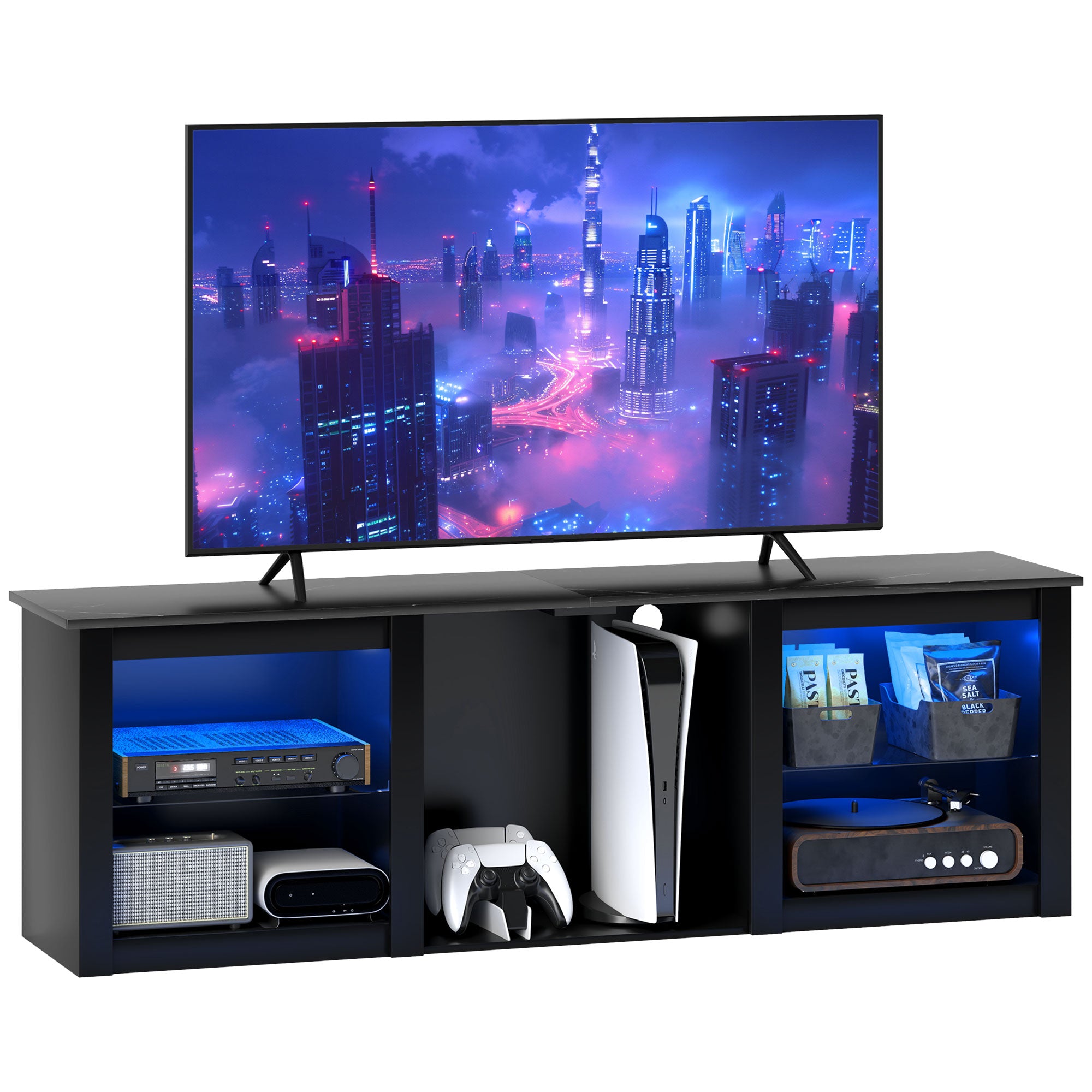 HOMCOM TV Unit w LED Lights for " TV Modern TV Stand Cabinet Black