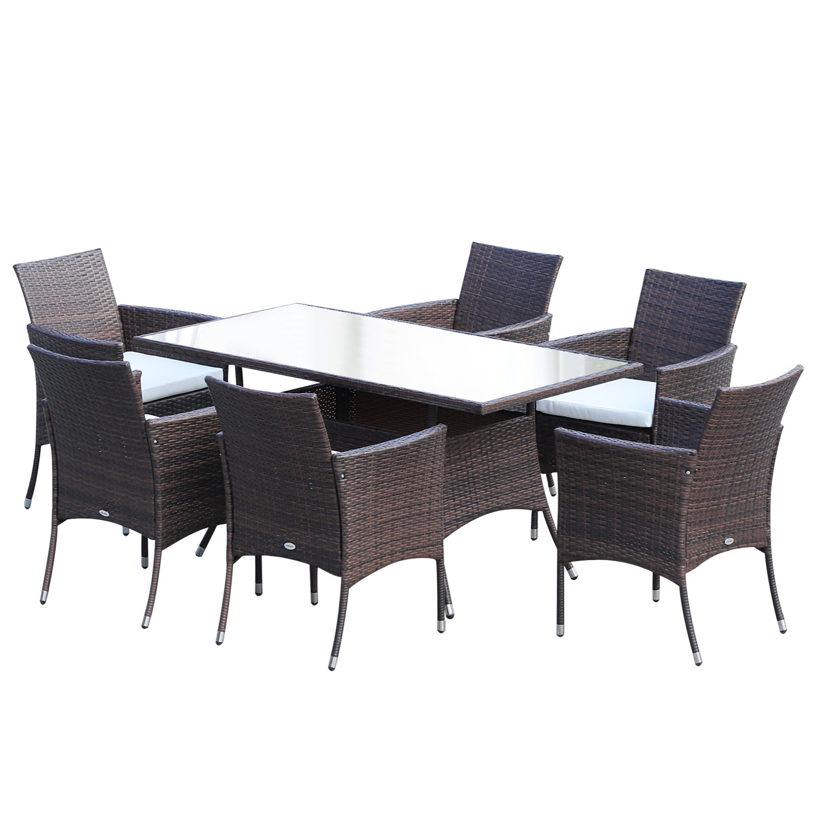 MCL Seater Rattan Dining Set with Cushions, Rattan Garden Furniture Set with Armchairs, Rectangular Glass Top Table, Outdoor