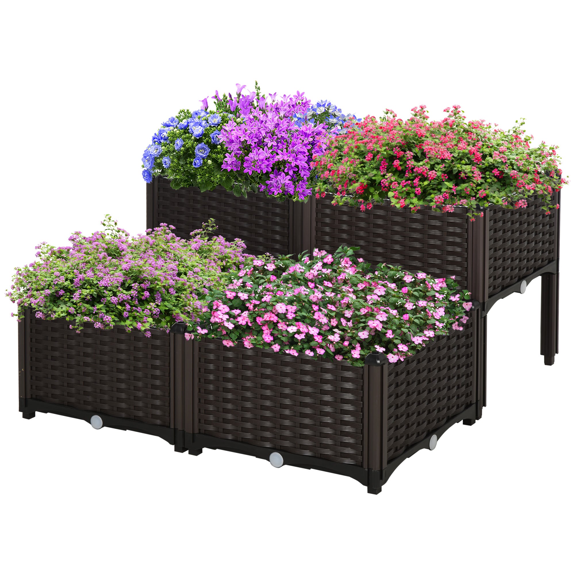 MCL Set of L Garden Raised Bed Elevated Patio Flower Plant Planter Box PP Vegetables Planting Container, Brown