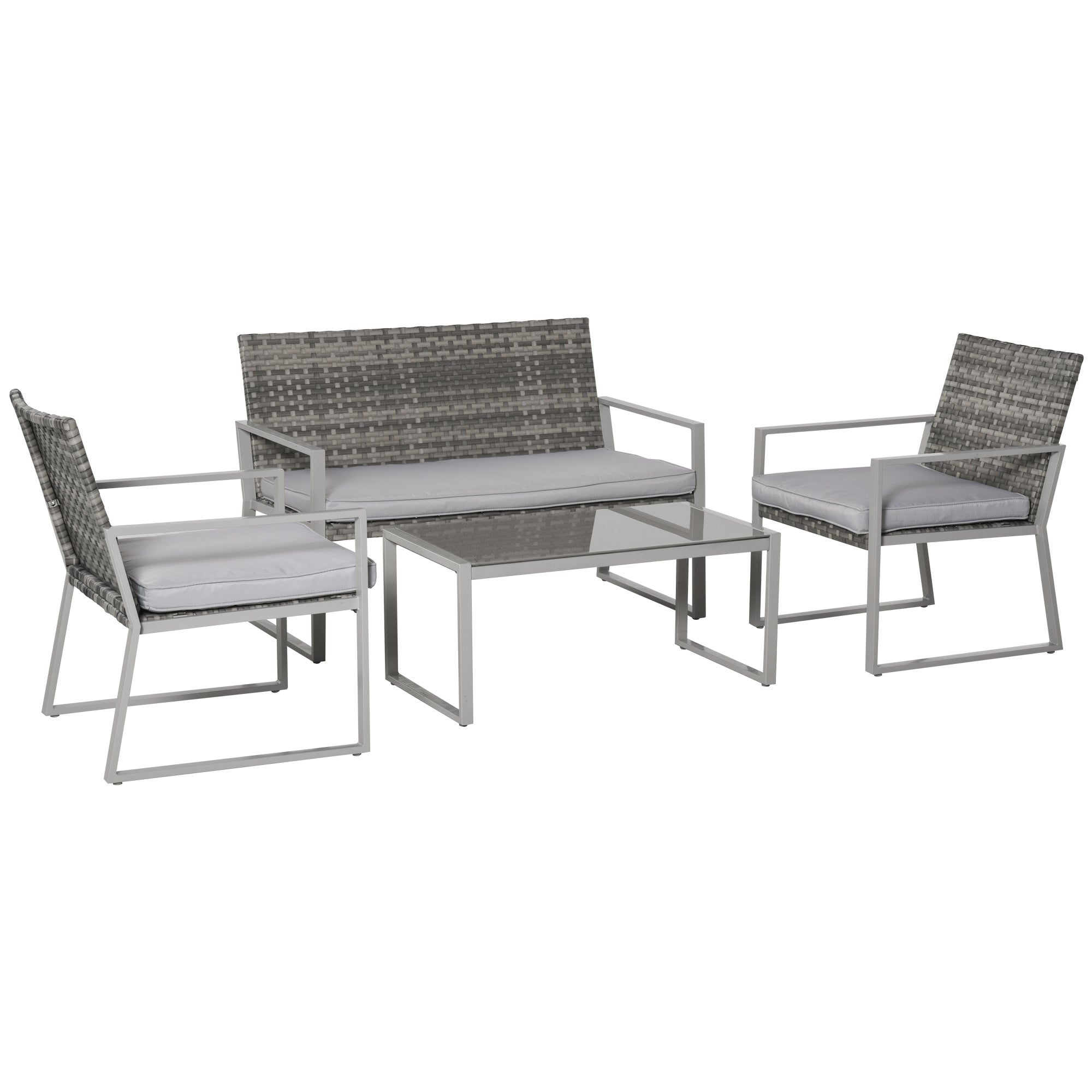 MCL PC Rattan Garden Furniture Set Single Sofa Arm Chairs Bench with Cushions & Coffee Table Patio Backyard Wicker Weave