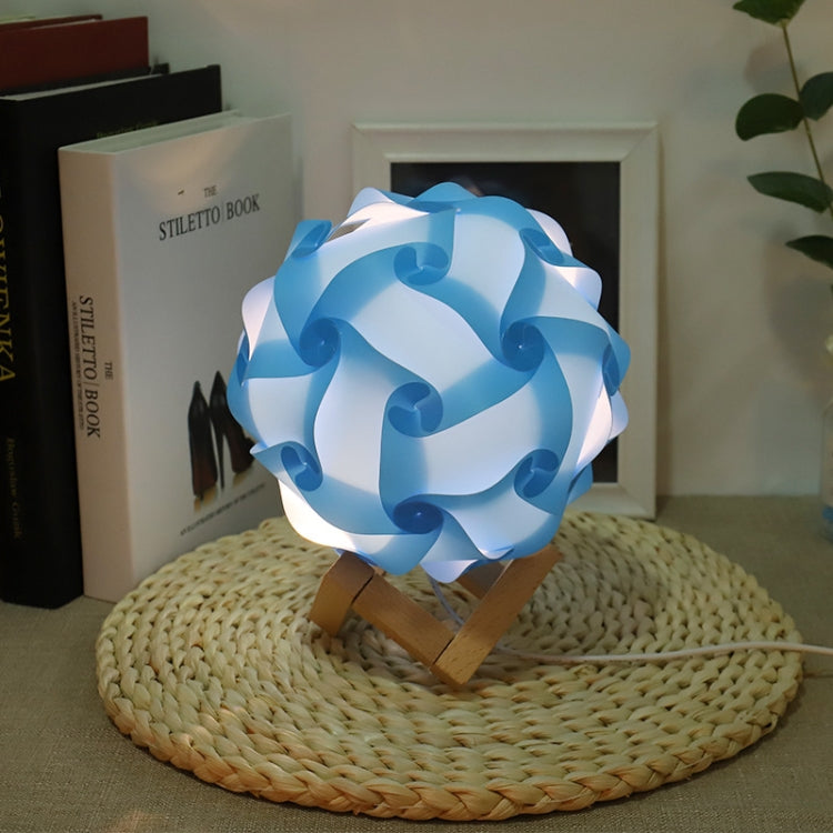 Creative Bedroom Bedside Night Light B Round Romantic Room Decoration Lamp with Wood Base, DIY Material Kit, Finished - Finished Product Blue