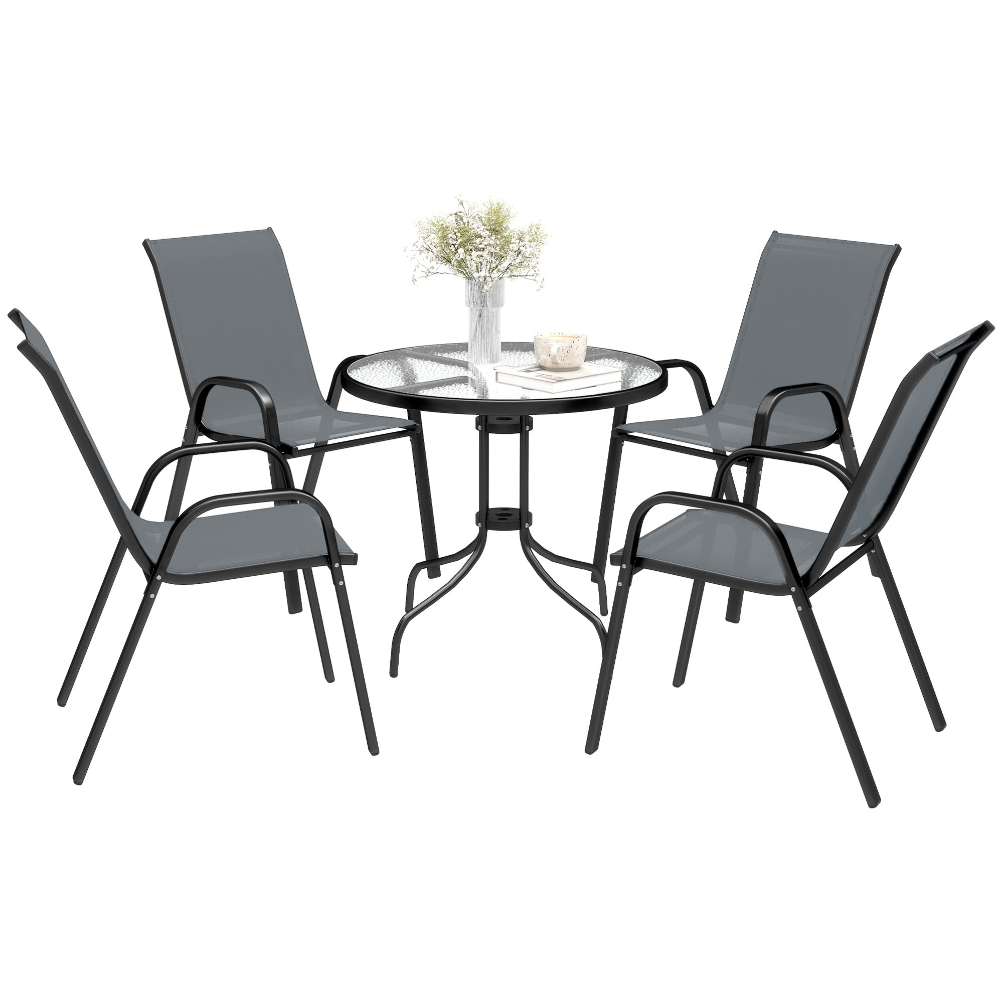 Outsunny PCs Garden Furniture Set, Round Table and Stackable Chairs