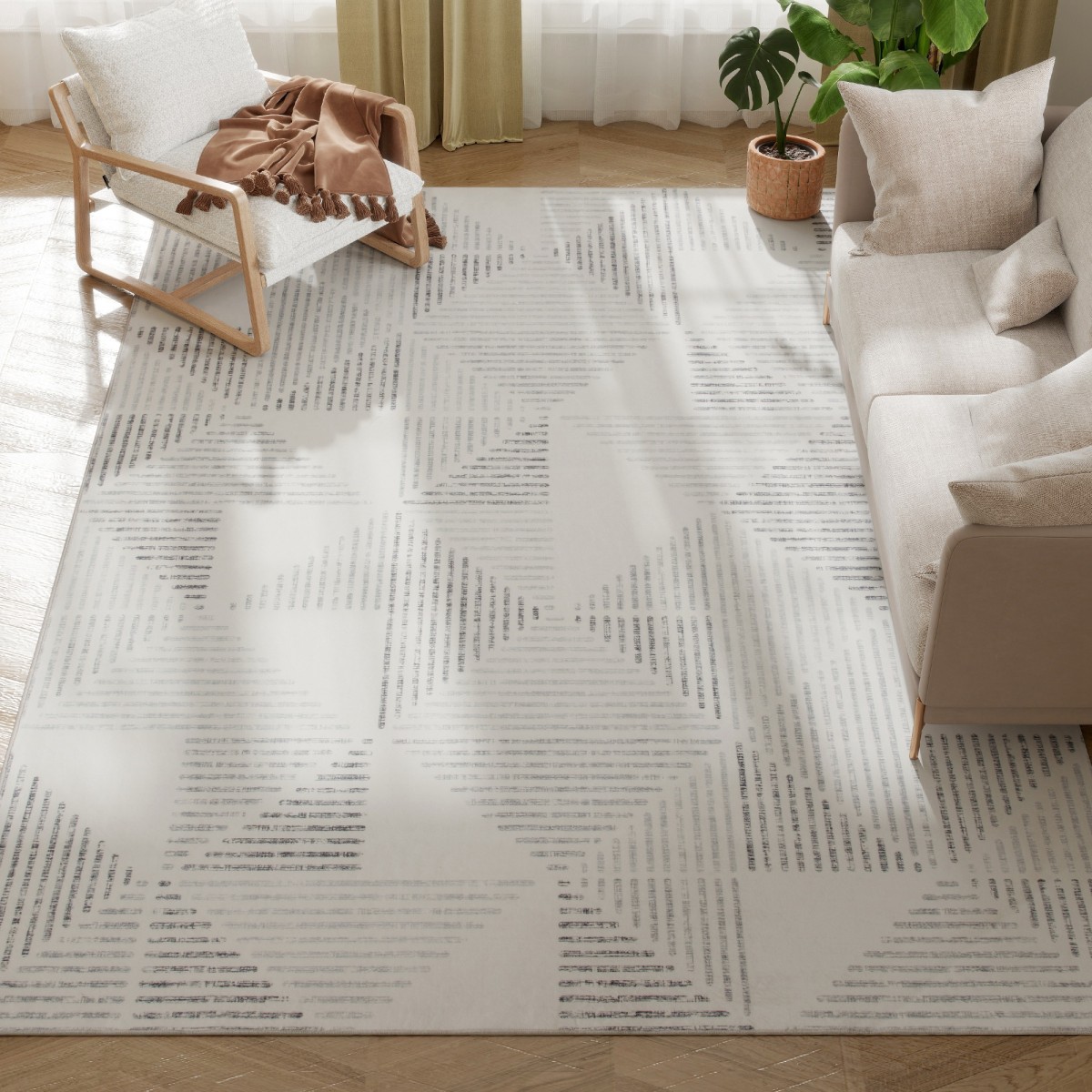 HOMCOM Non-Slip Large Rug for Living Room - Grey W x D x .H