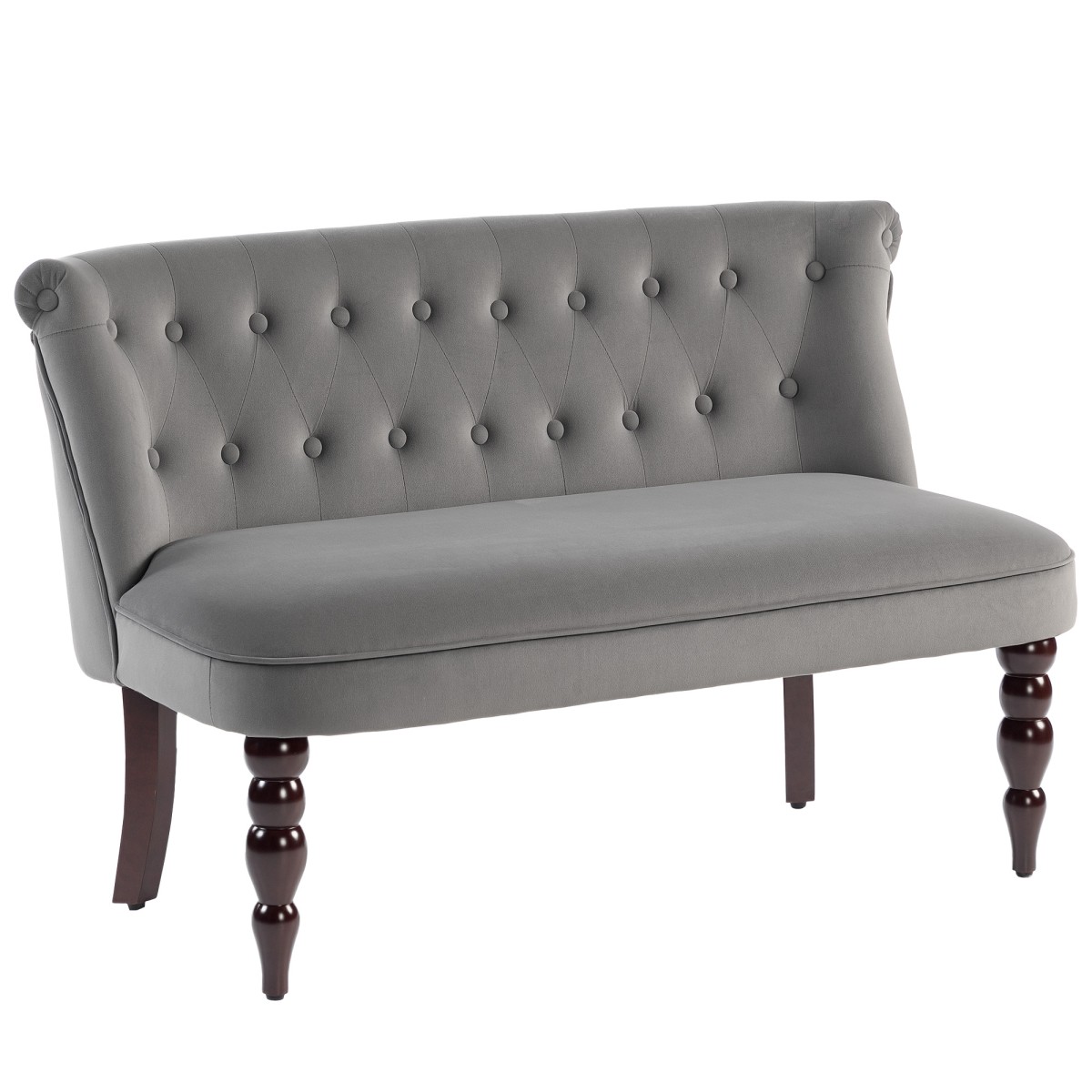 HOMCOM Velvet-Feel Two-Seat Lounger Sofa with Wood Frame - grey