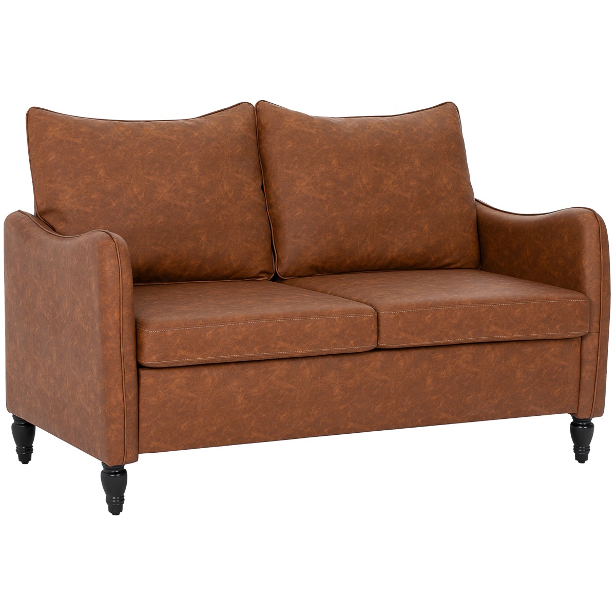 HOMCOM Two-Seater Sofa, Modern Small Sofa with Solid Wood Legs - brown
