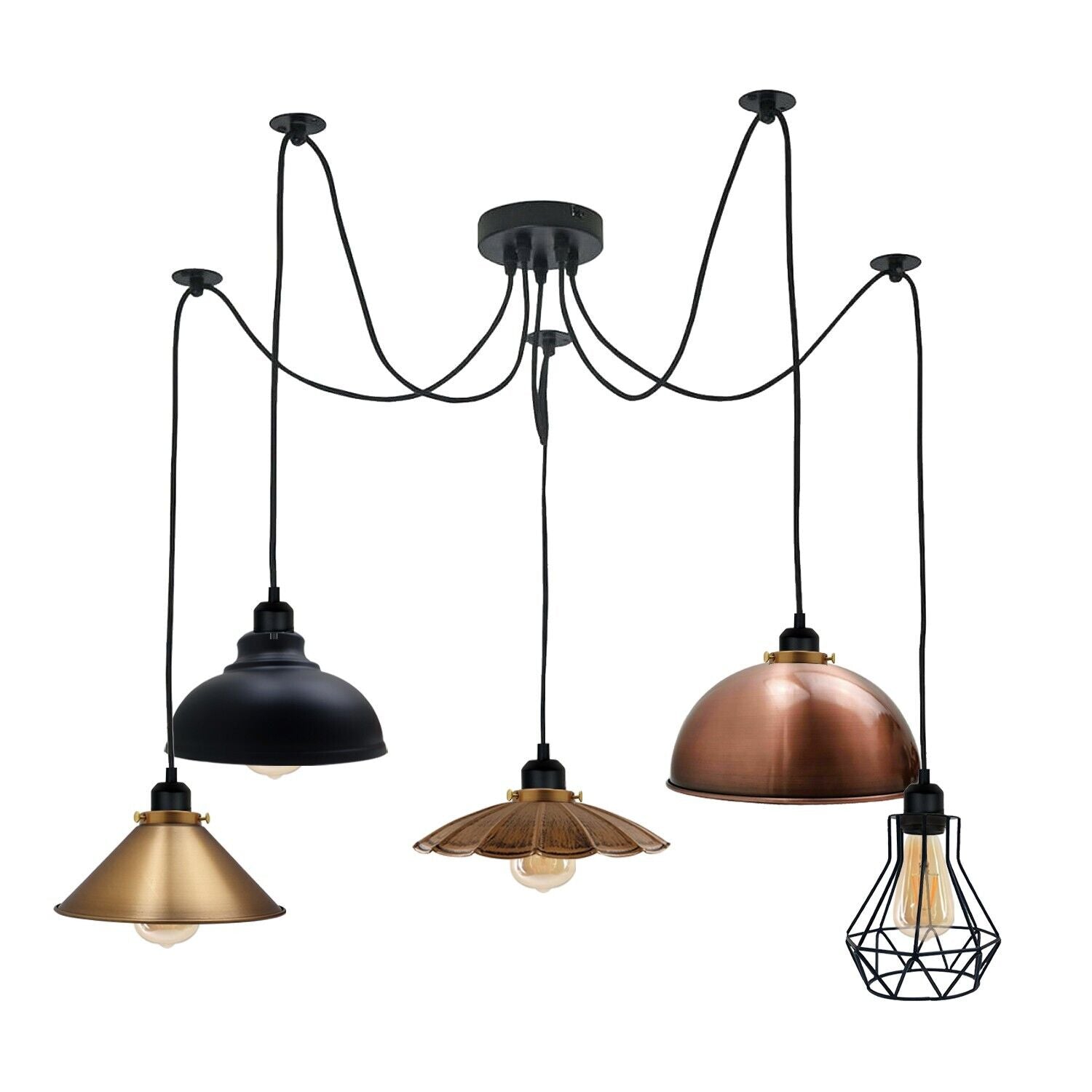 Retro Vintage Chandelier Ceiling Spider Light Industrial Pendant Way DIY Lamp - with bulb