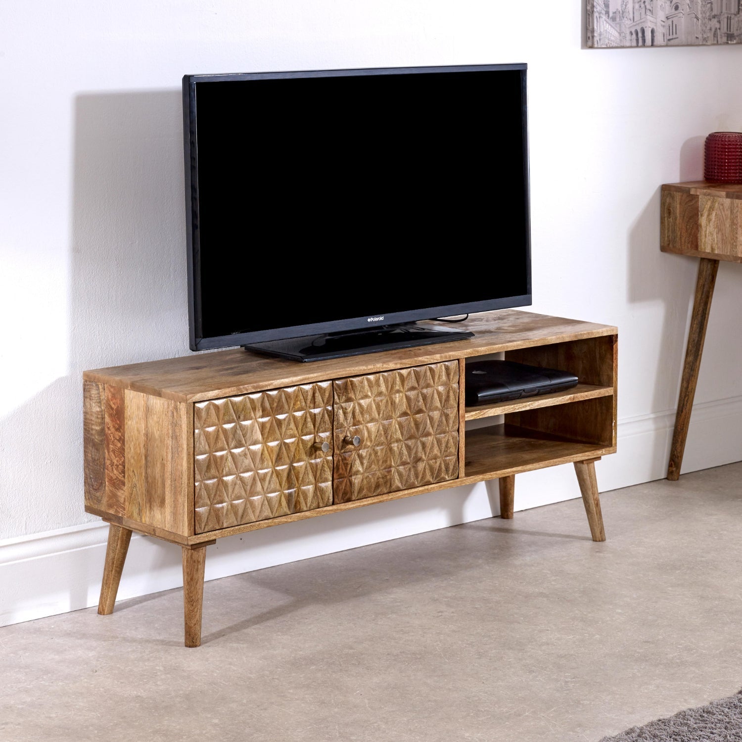 Marlow Light Mango Wood TV Stand with Doors & Shelves