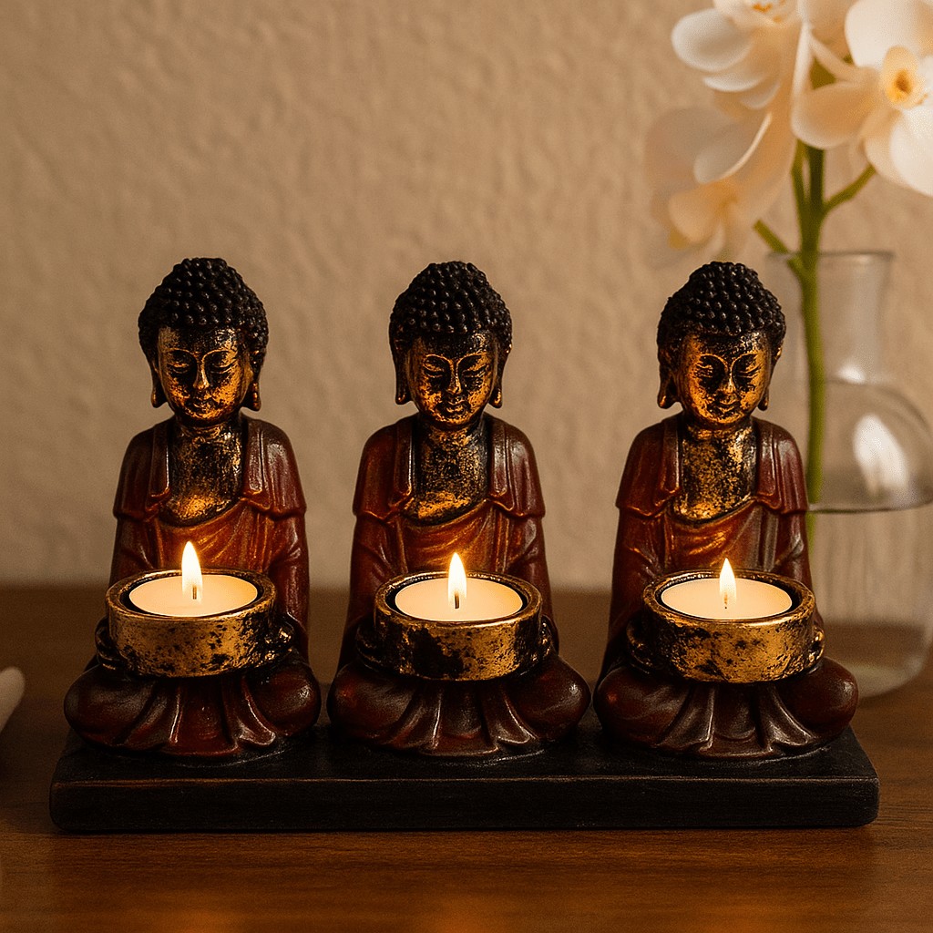 Buddha Candle Holder Antique Three Devotees