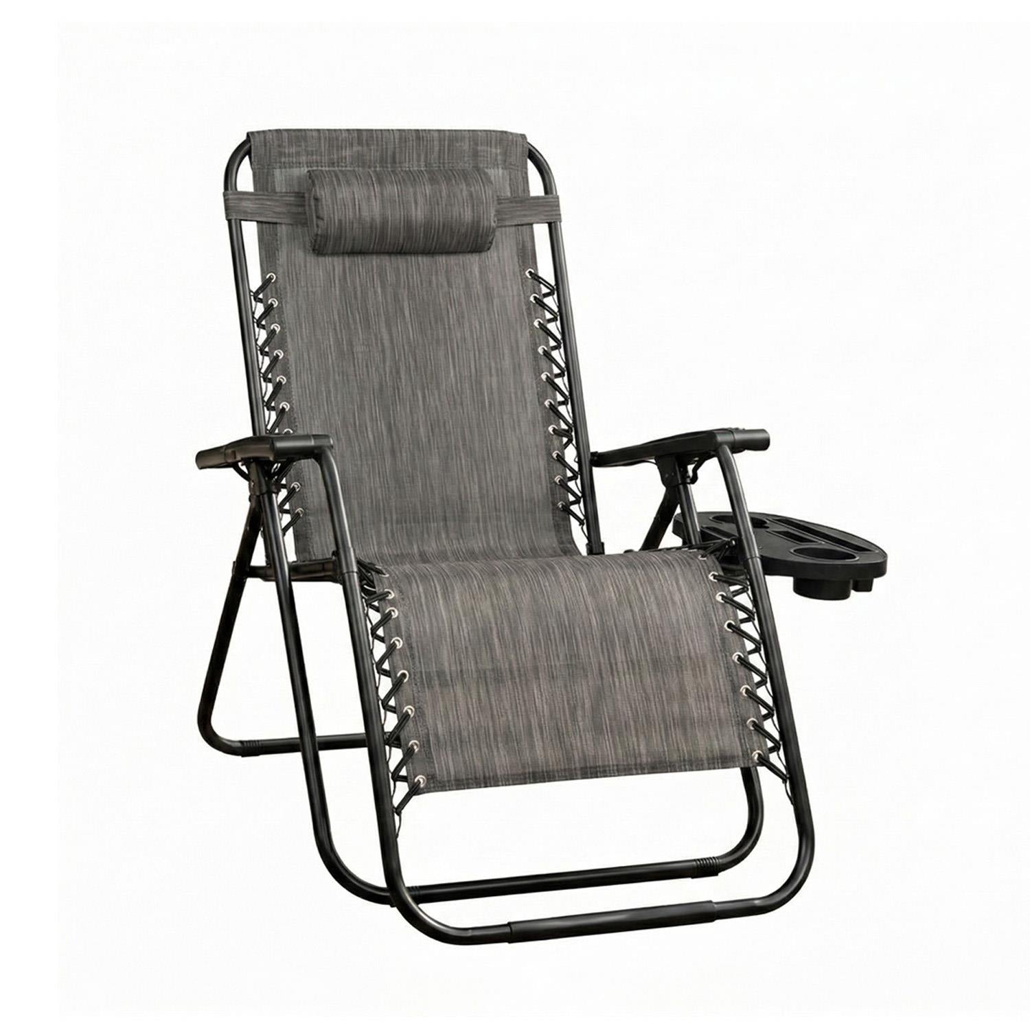 Grey Zero Gravity Reclining Lounger Chair With Headrest and Cup Holder