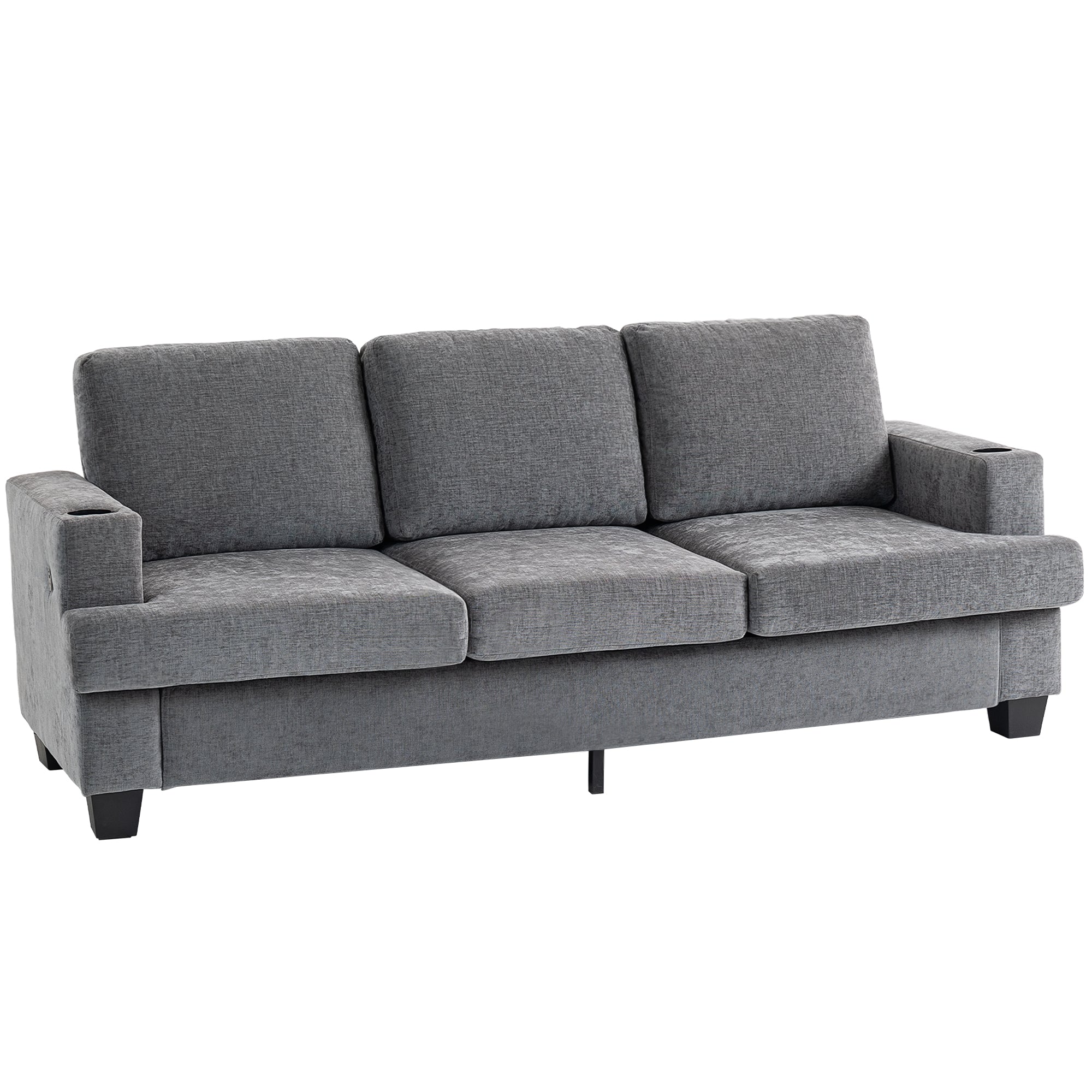 HOMCOM Seater Sofa with B Ports & Cup Holders