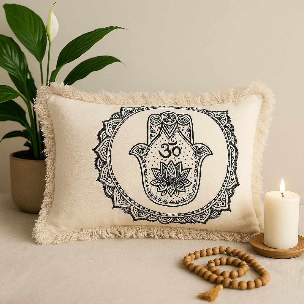 Cotton Cushion Cover Hamsa Mandala x Green
