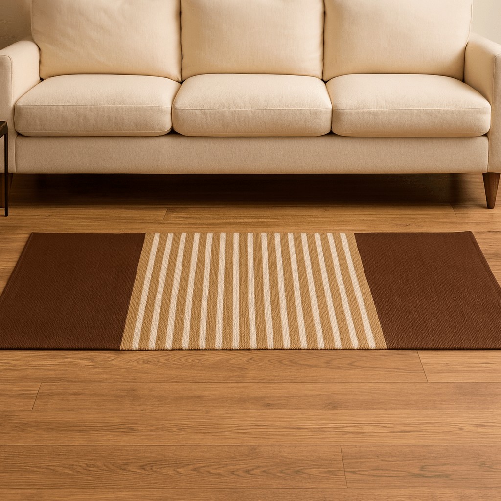 Cotton Runner Rug Dark Brown Beige x