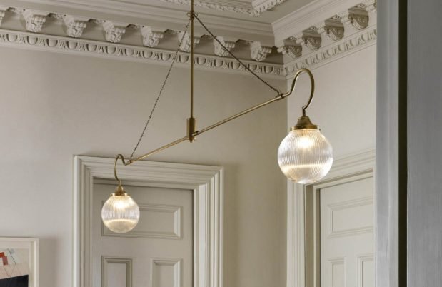 CTO Lighting Floren Arm Pendant Light antique brass and ribbed glass