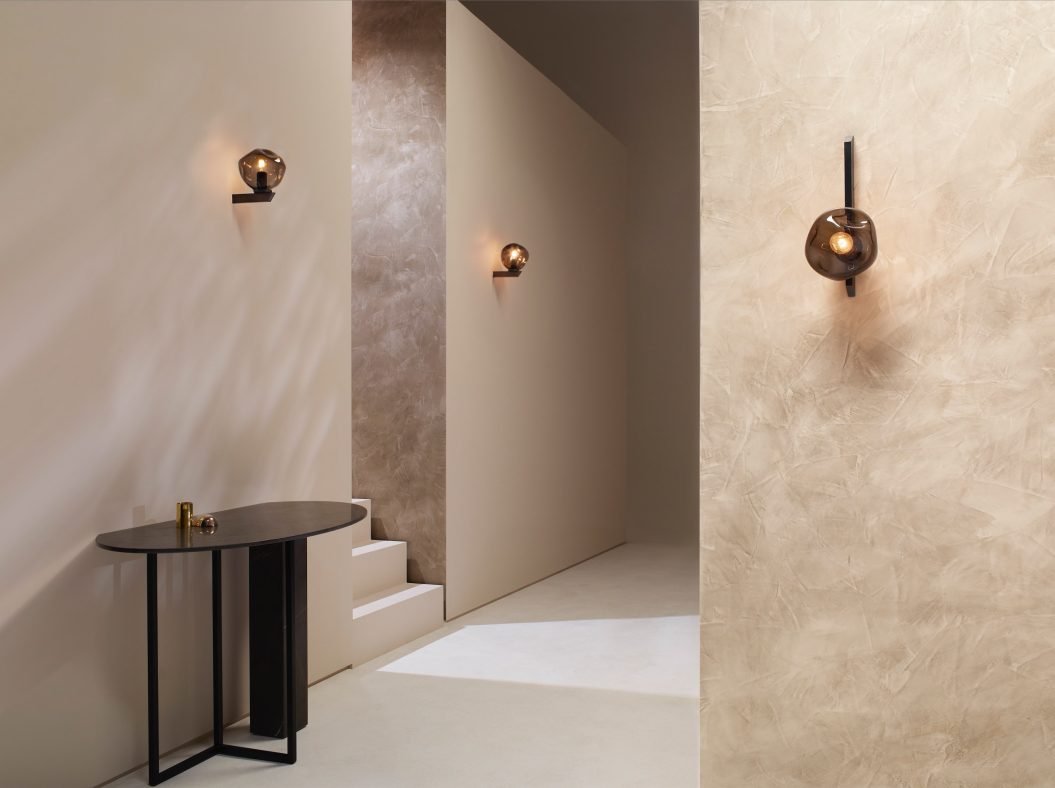 CTO Lighting Gaia - Flush - DALI-B Wall Light satin brass with smoked hand formed glass