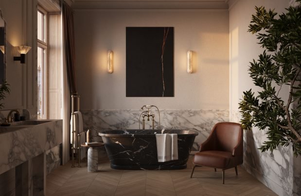 CTO Lighting Hepworth - IP - DALI-A Wall Light polished nickel with honed alabaster
