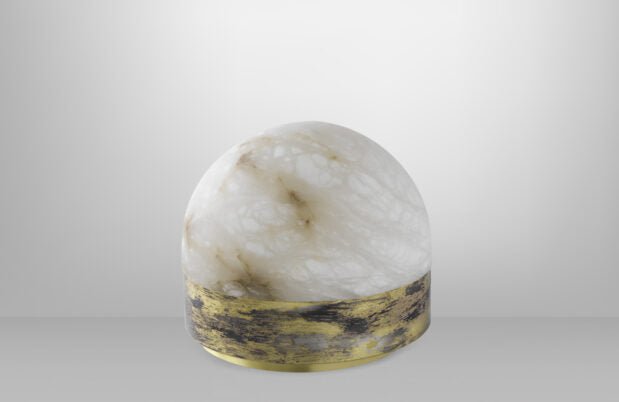 CTO Lighting Lucid Table Lamp silvered oxidised brass with honed alabaster plug