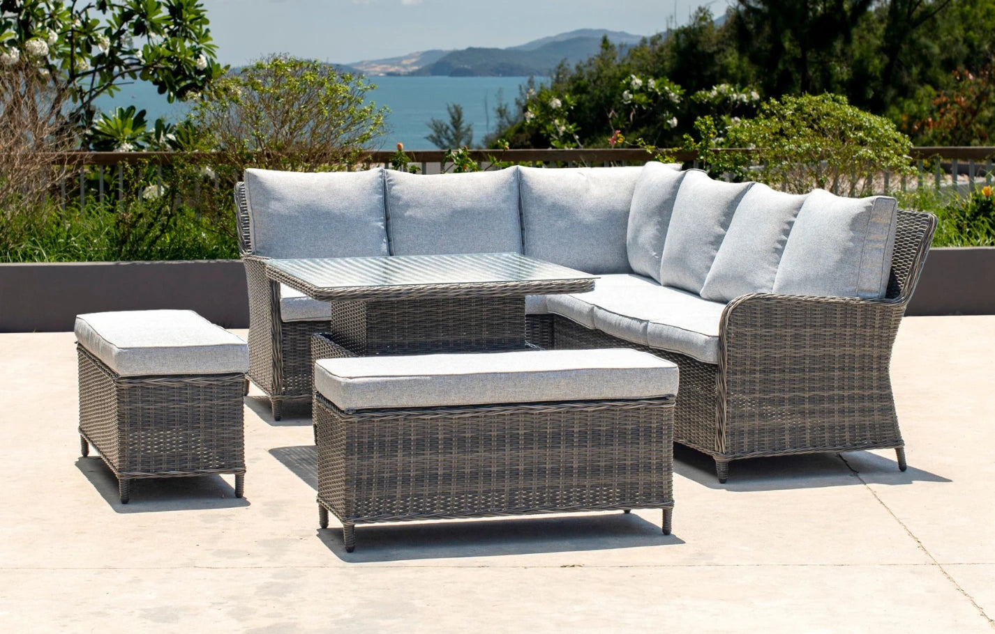 Della Porta Seater Grey Corner Garden Sofa Set With Up