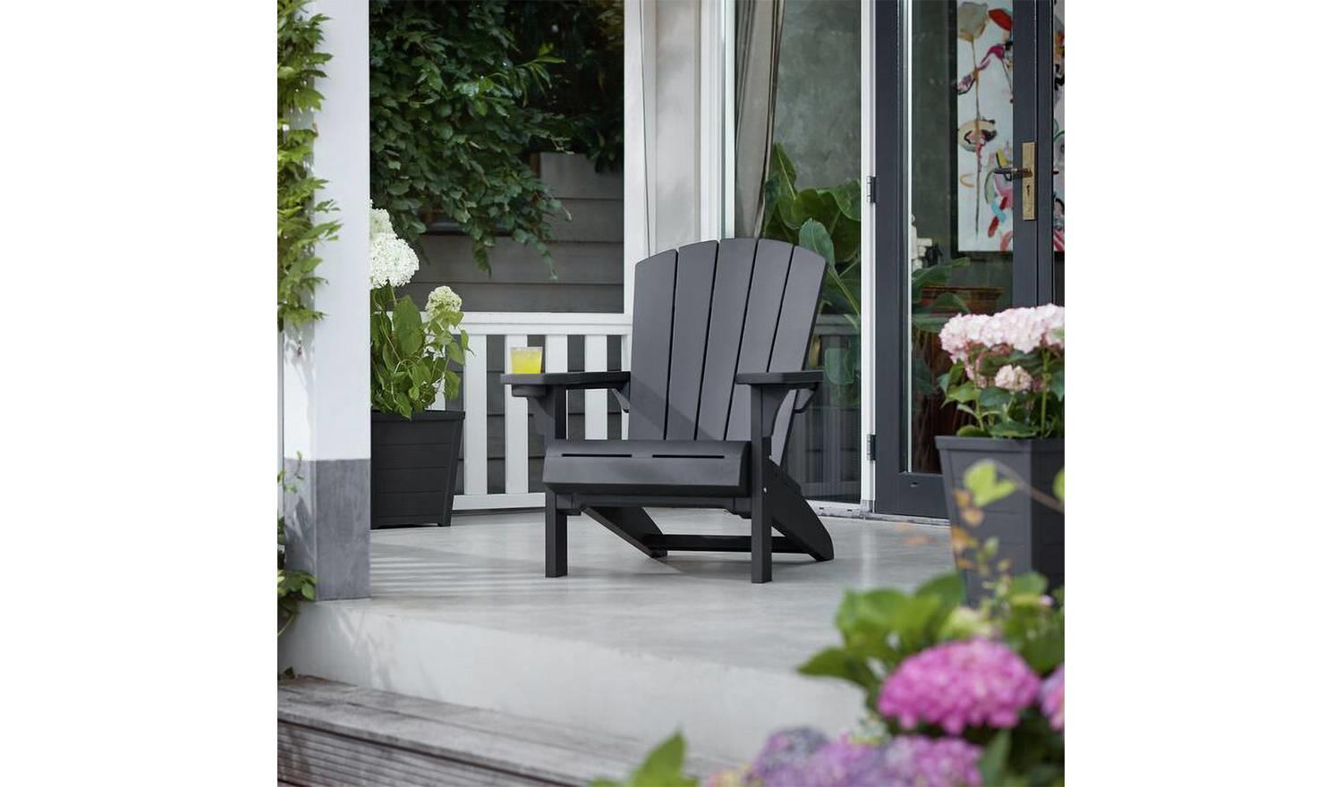 Keter Alpine Adirondack Chair Graphite Modern Outdoor Garden Seat